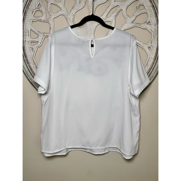 Jessica London Plus 20 White Blouse Black Floral Lace Applique Top - Picture 8 of 8